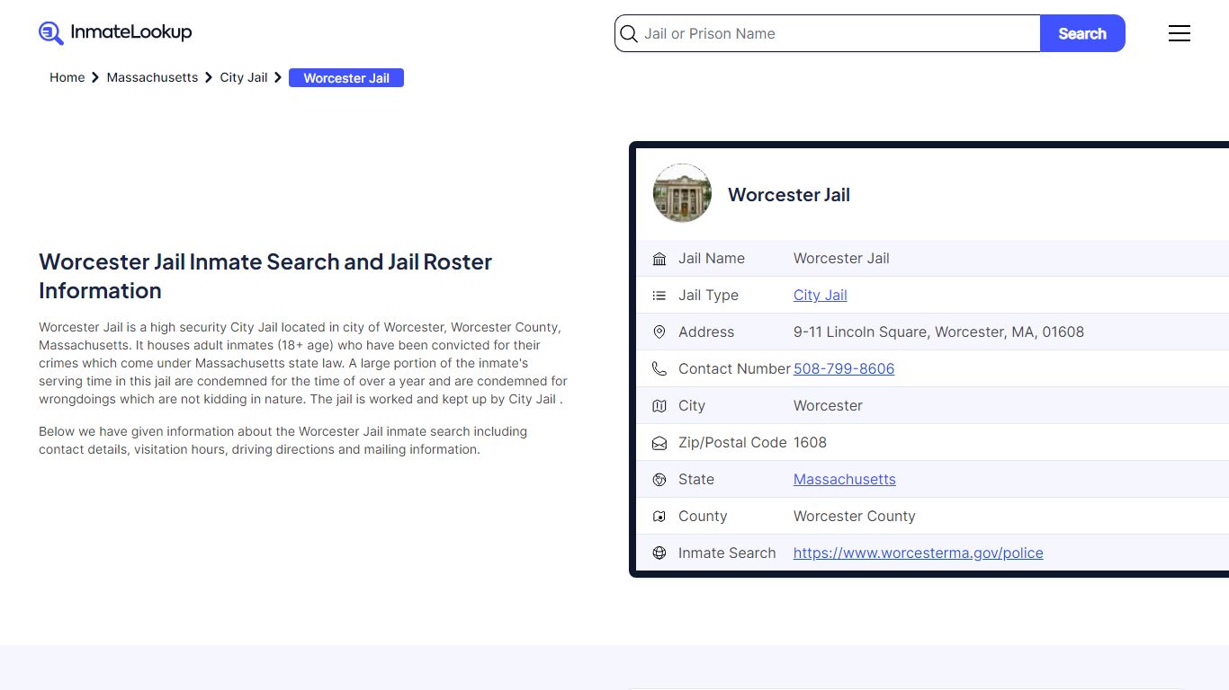 Worcester Jail Inmate Search - Worcester Massachusetts - Inmate Lookup