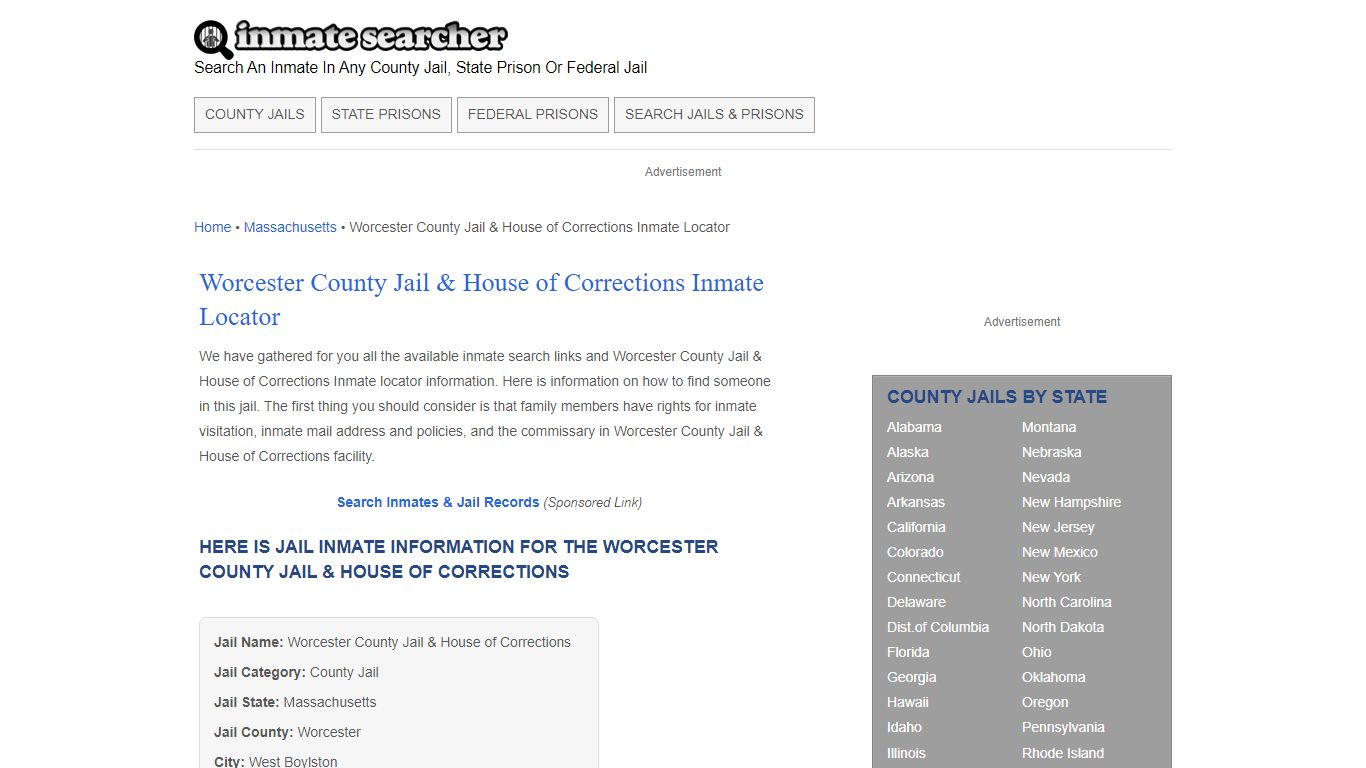 Worcester County Jail & House of Corrections Inmate Locator - Inmate ...
