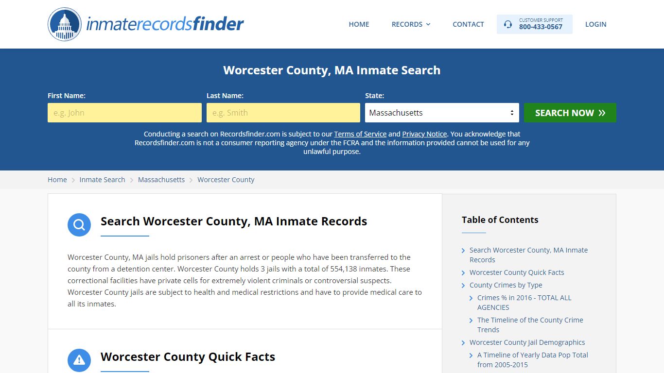 Worcester County, MA Inmate Search - Recordsfinder.com